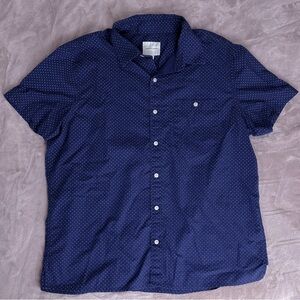 American Eagle Outfitters Dark Blue Polka Dot Button Down Collared Shirt